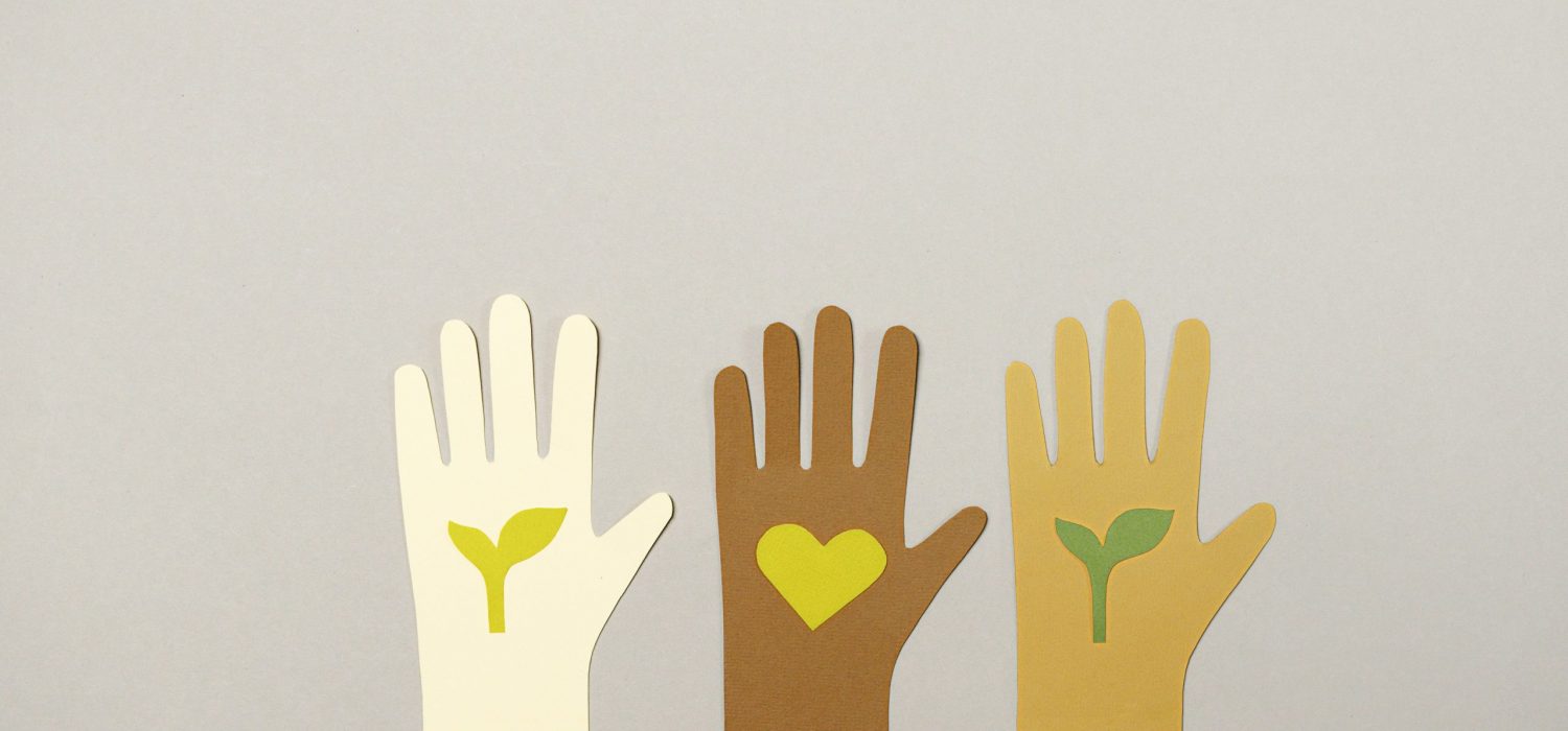 Investing for Impact Cartoon hands with different skin tones, rising up for ESG causes